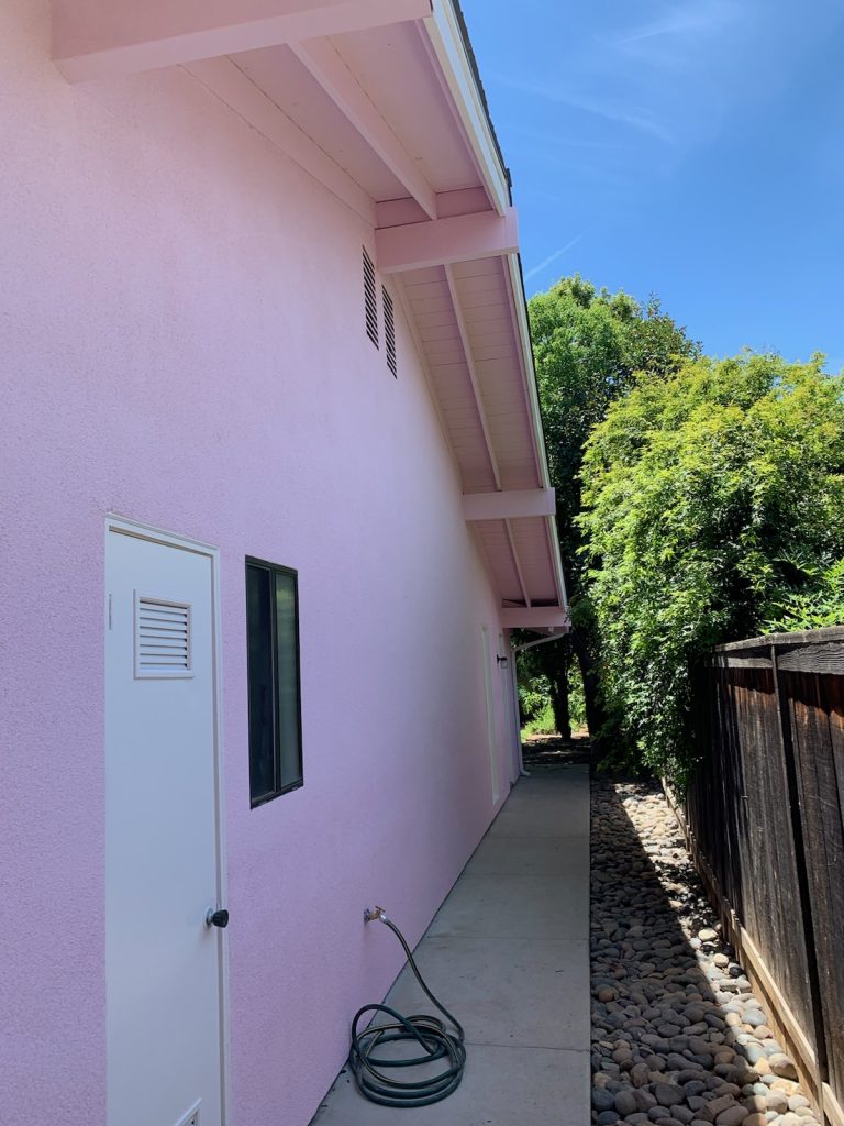 Pink exterior, full house