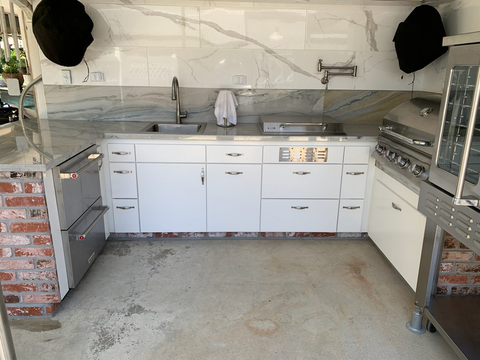 Cabinets painted beside a marble surface